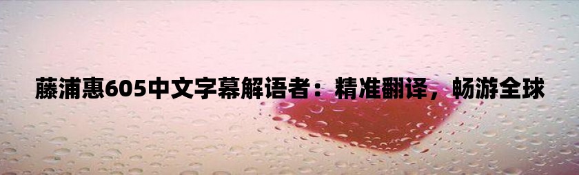 藤浦惠605中文字幕解语者：精准翻译，畅游全球