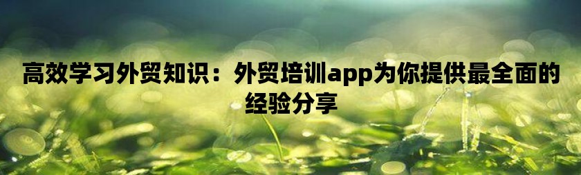 高效学习外贸知识：外贸培训app为你提供最全面的经验分享